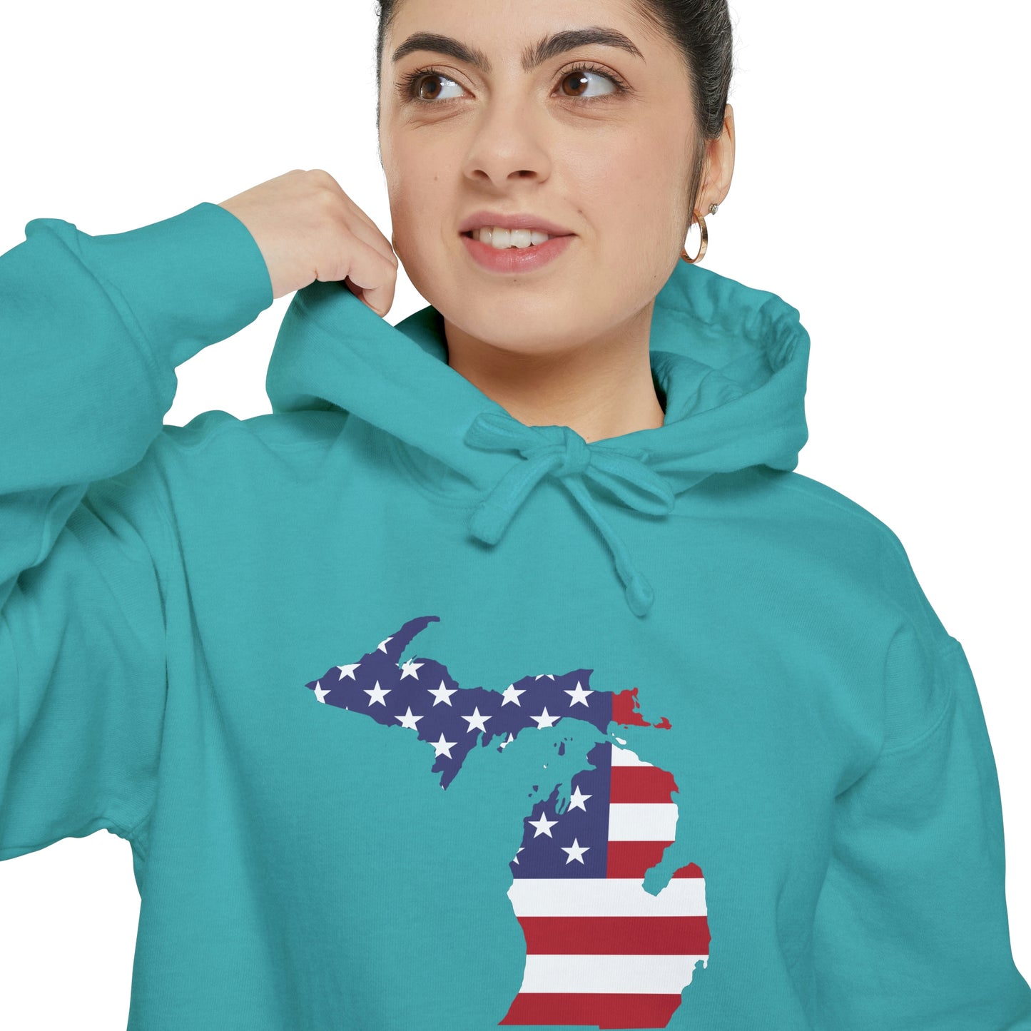 Michigan Upper Peninsula Hoodie (w/ MI USA Flag Outline) | Unisex Garment-Dyed