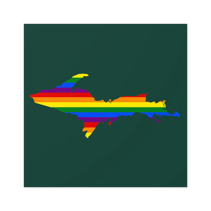 Michigan Upper Peninsula Square Sticker (Green w/ UP Pride Flag Outline) | Indoor/Outdoor