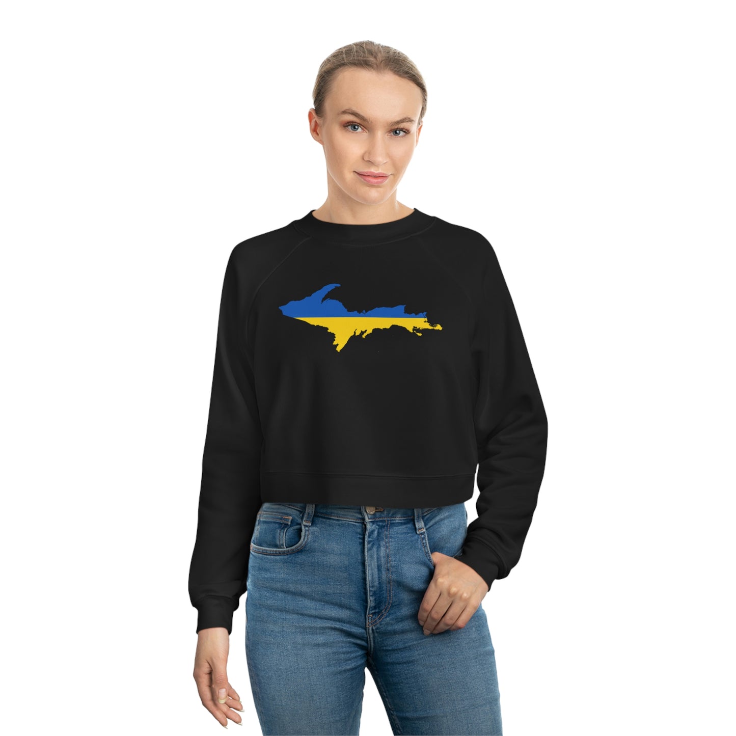 Michigan Upper Peninsula Sweatshirt (w/ UP Ukraine Flag Outline) | Cropped Mid-Length