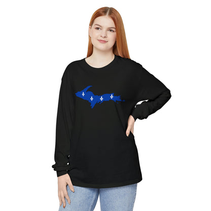 Michigan Upper Peninsula Garment-Dyed T-Shirt (w/ UP Quebec Flag Outline) | Unisex Long Sleeve