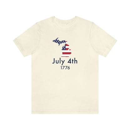 Michigan 'July 4th 1776' T-Shirt (Geometric Sans Font w/ MI USA Outline) | Unisex Standard Fit