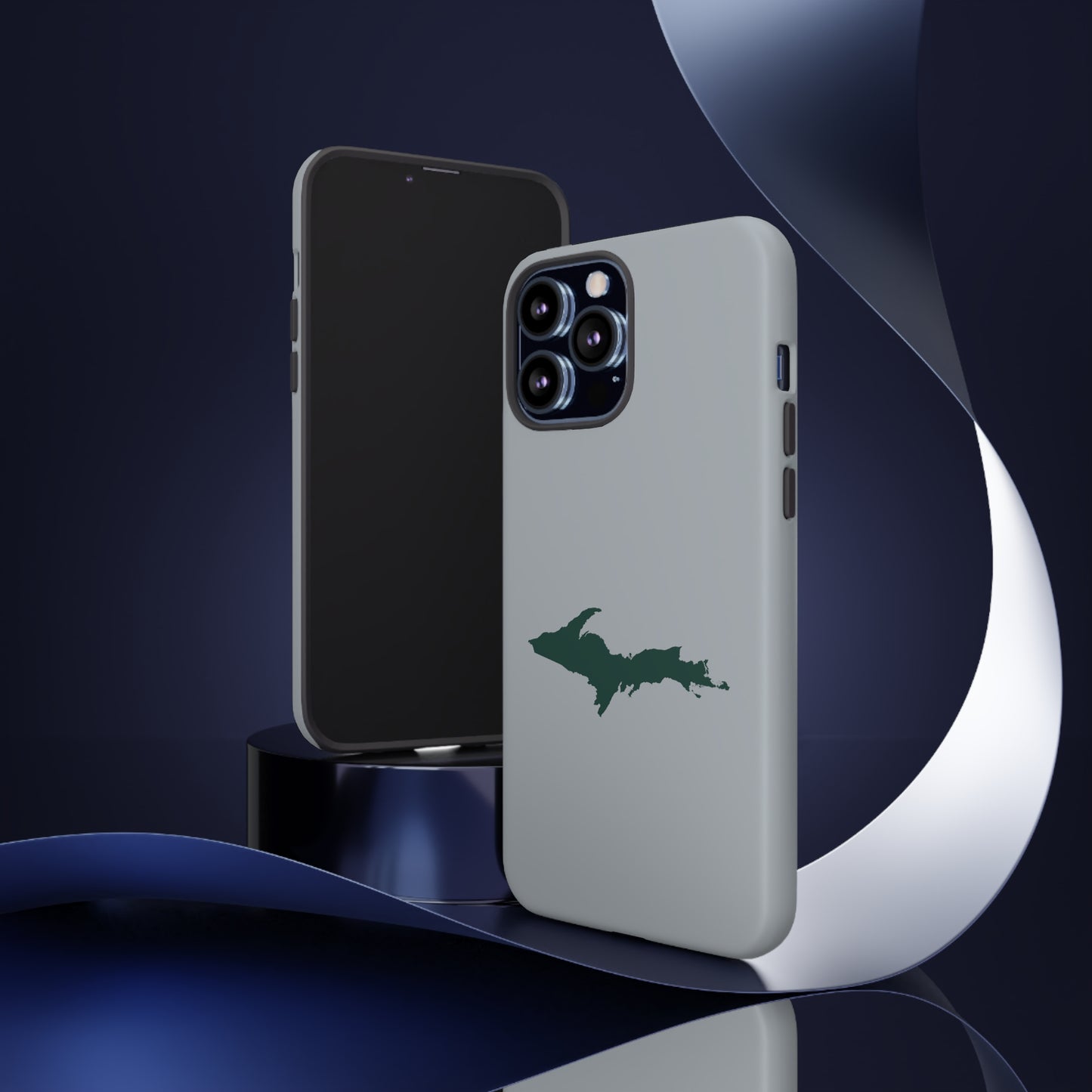 Michigan Upper Peninsula Tough Phone Case (Silver w/ Green UP Outline) | Apple iPhone