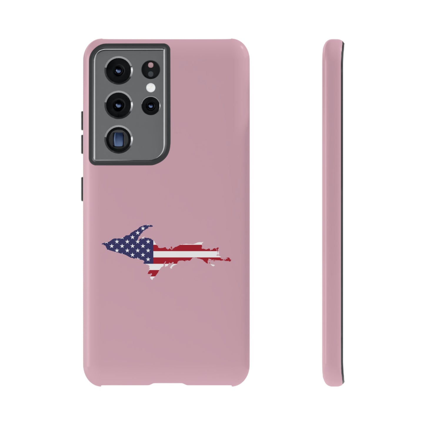 Michigan Upper Peninsula Tough Phone Case (Pink w/ UP USA Flag Outline) | Samsung & Pixel Android