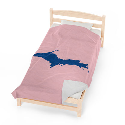 Michigan Upper Peninsula Plush Blanket (w/ Azure UP Outline) | Pale Pink