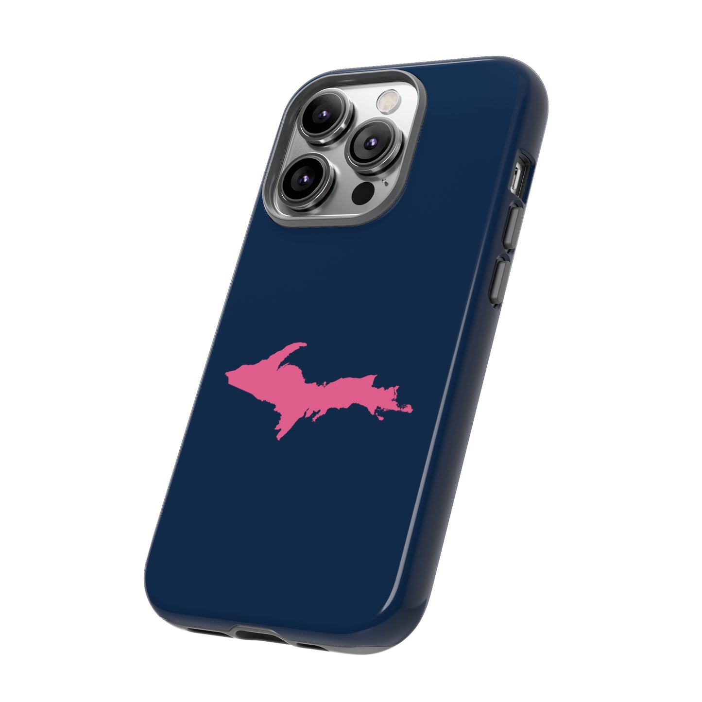 Michigan Upper Peninsula Tough Phone Case (Navy w/ Pink UP Outline) | Apple iPhone