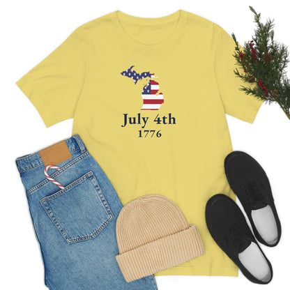 Michigan 'July 4th 1776' T-Shirt (Garamond Font w/ MI USA Outline) | Unisex Standard Fit