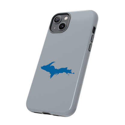 Michigan Upper Peninsula Tough Phone Case (Silver w/ Azure UP Outline) | Apple iPhone