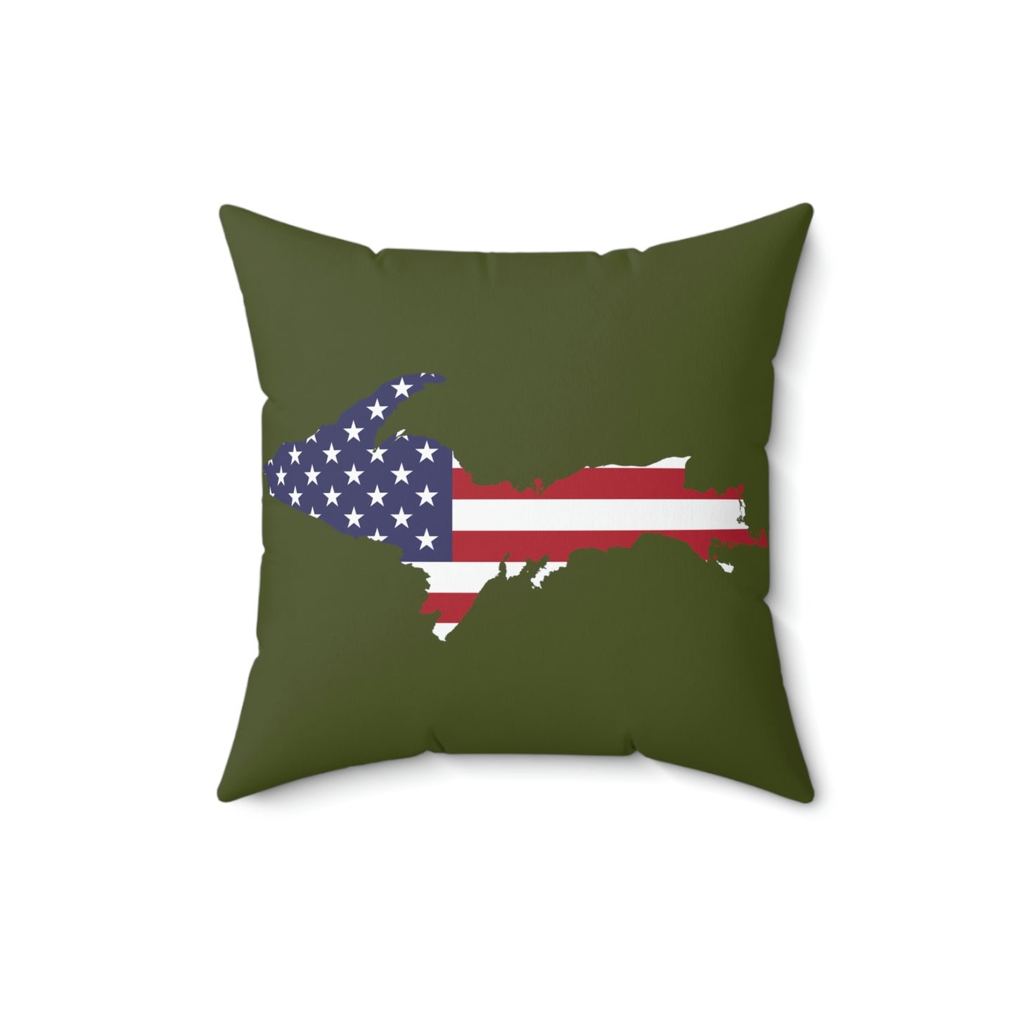 Michigan Upper Peninsula Accent Pillow (w/ UP USA Flag Outline) | Army Green