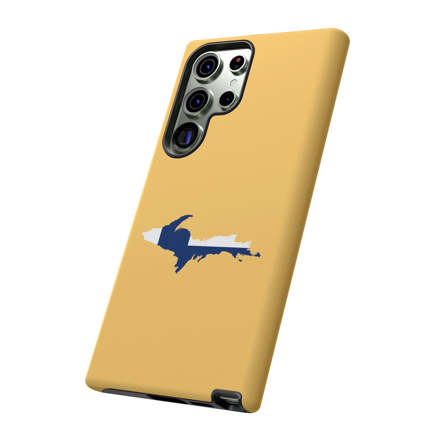 Michigan Upper Peninsula Tough Phone Case (Citrine w/ UP Finland Flag Outline) | Samsung & Pixel Android