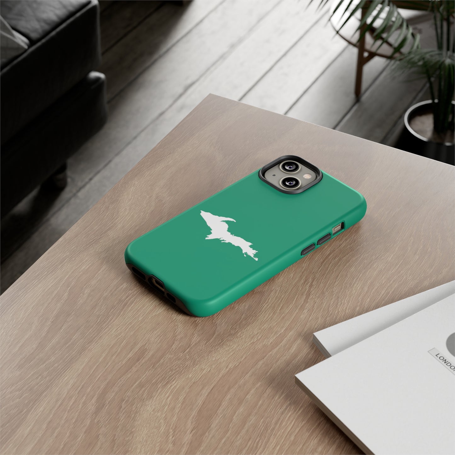 Michigan Upper Peninsula Tough Phone Case (Emerald Green w/ UP Outline) | Apple iPhone