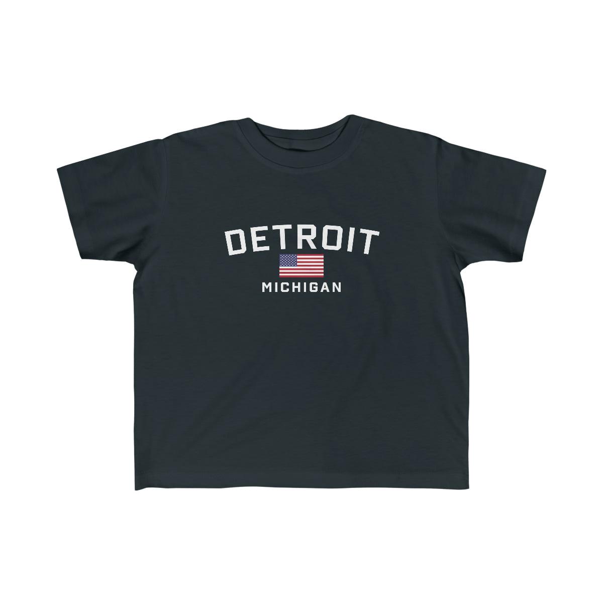 'Detroit Michigan' T-Shirt (w/USA Flag Outline) | Toddler Short Sleeve - Circumspice Michigan