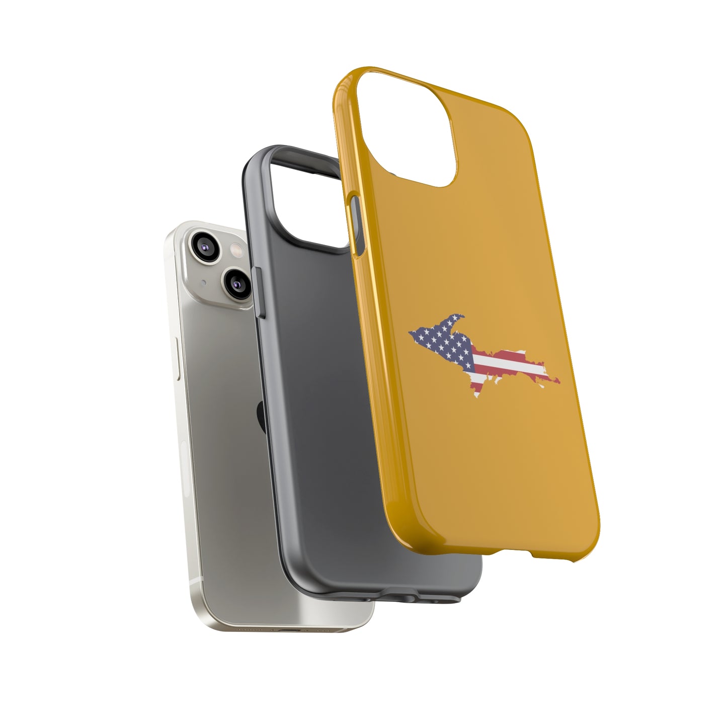 Michigan Upper Peninsula Tough Phone Case (Gold w/ UP USA Flag Outline) | Apple iPhone