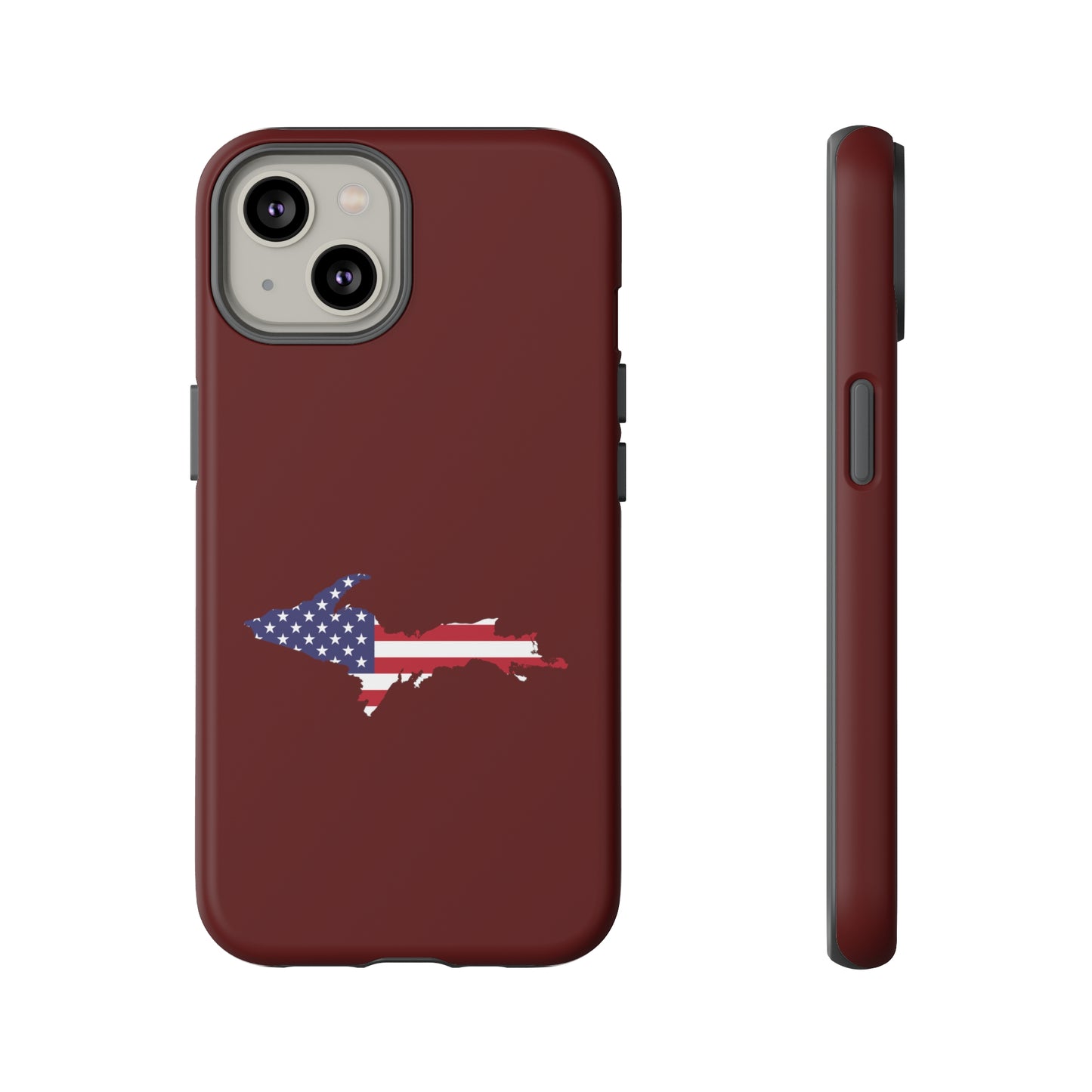 Michigan Upper Peninsula Tough Phone Case (Cherrywood Color w/ UP USA Outline) | Apple iPhone