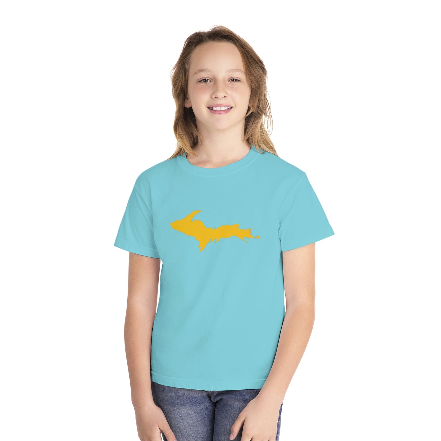 Michigan Upper Peninsula T-Shirt (w/ Gold UP Outline) | Youth Garment-Dyed