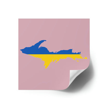 Michigan Upper Peninsula Square Sticker (Pink w/ UP Ukraine Flag Outline) | Indoor/Outdoor