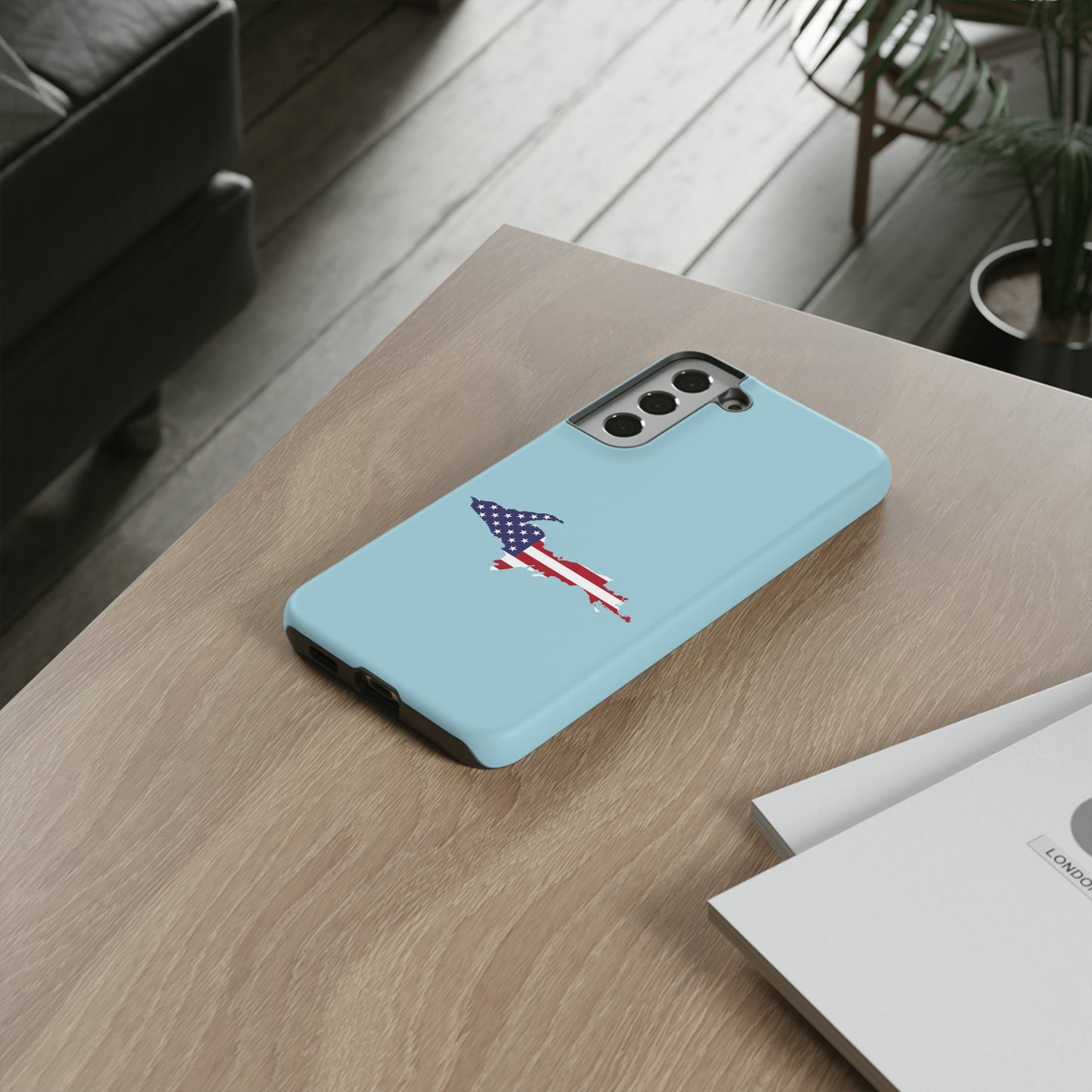 Michigan Upper Peninsula Tough Phone Case ('58 Caddie Blue w/ UP USA Flag Outline) | Samsung & Pixel Android