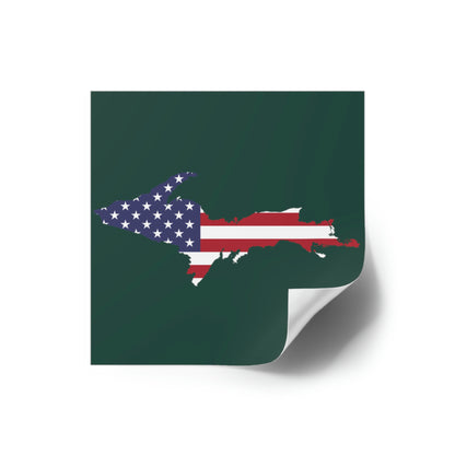 Michigan Upper Peninsula Square Sticker (Green w/ UP USA Flag Outline) | Indoor/Outdoor