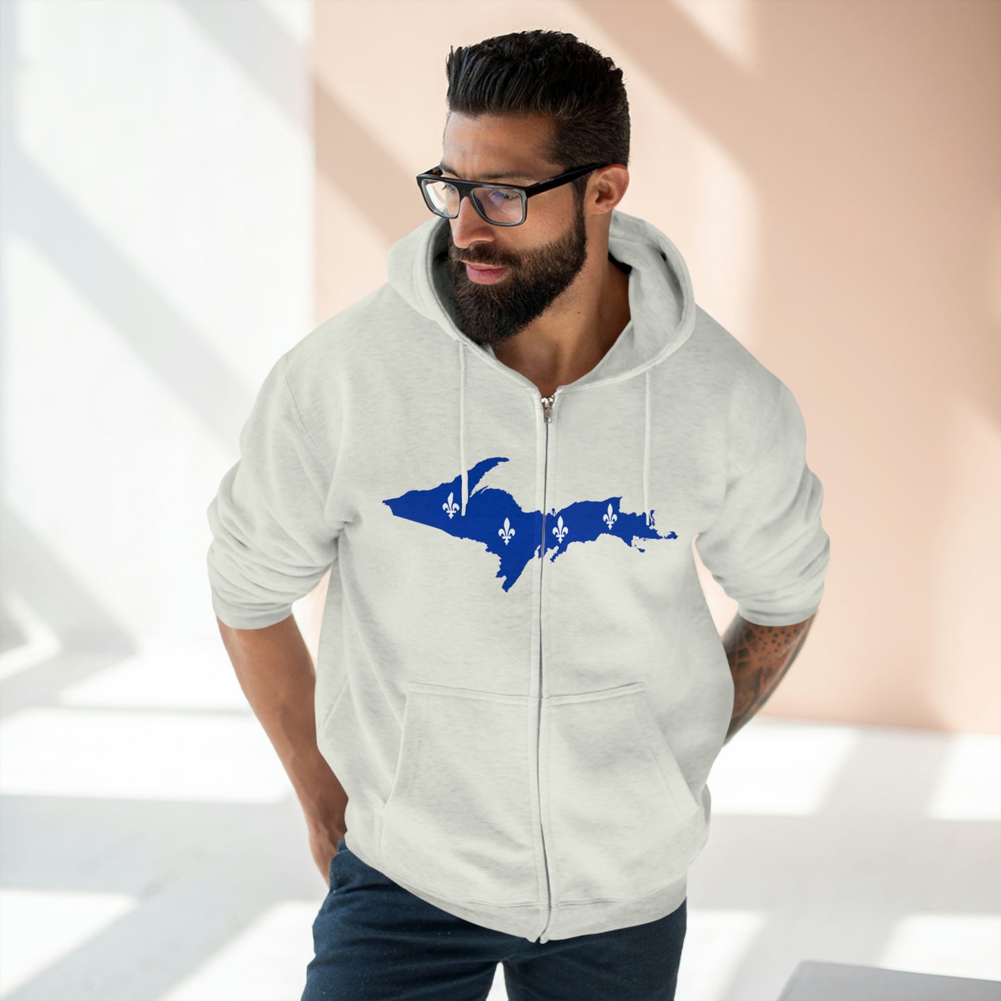 Michigan Upper Peninsula Full-Zip Hoodie (w/ UP Quebec Flag Outline)