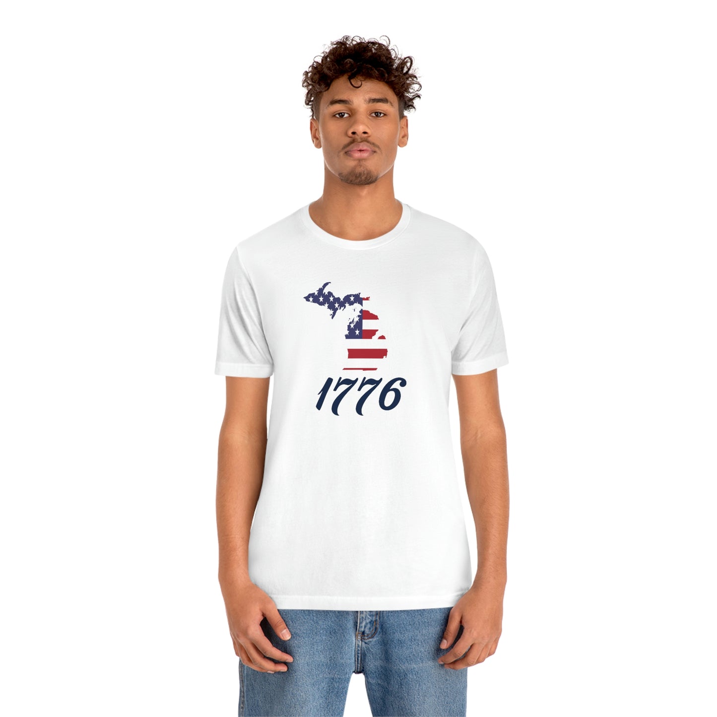 Michigan '1776' T-Shirt ( Script Font w/ MI USA Flag Outline) | Unisex Standard Fit