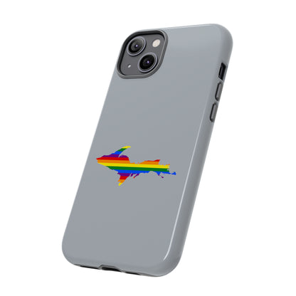 Michigan Upper Peninsula Tough Phone Case (Silver w/ UP Pride Flag Outline) | Apple iPhone