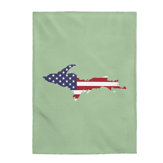 Michigan Upper Peninsula Plush Blanket (w/ UP USA Flag Outline) | Green Tea Color