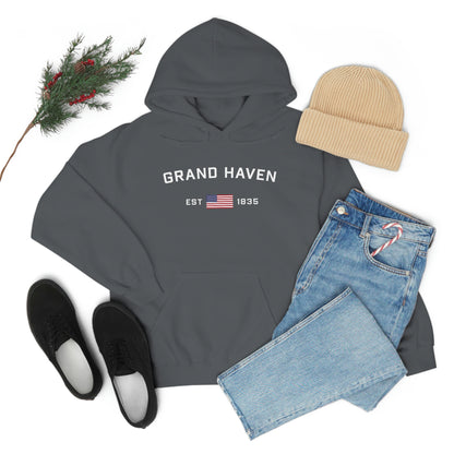 'Grand Haven EST 1835' Hoodie (w/USA Flag Outline) | Unisex Standard