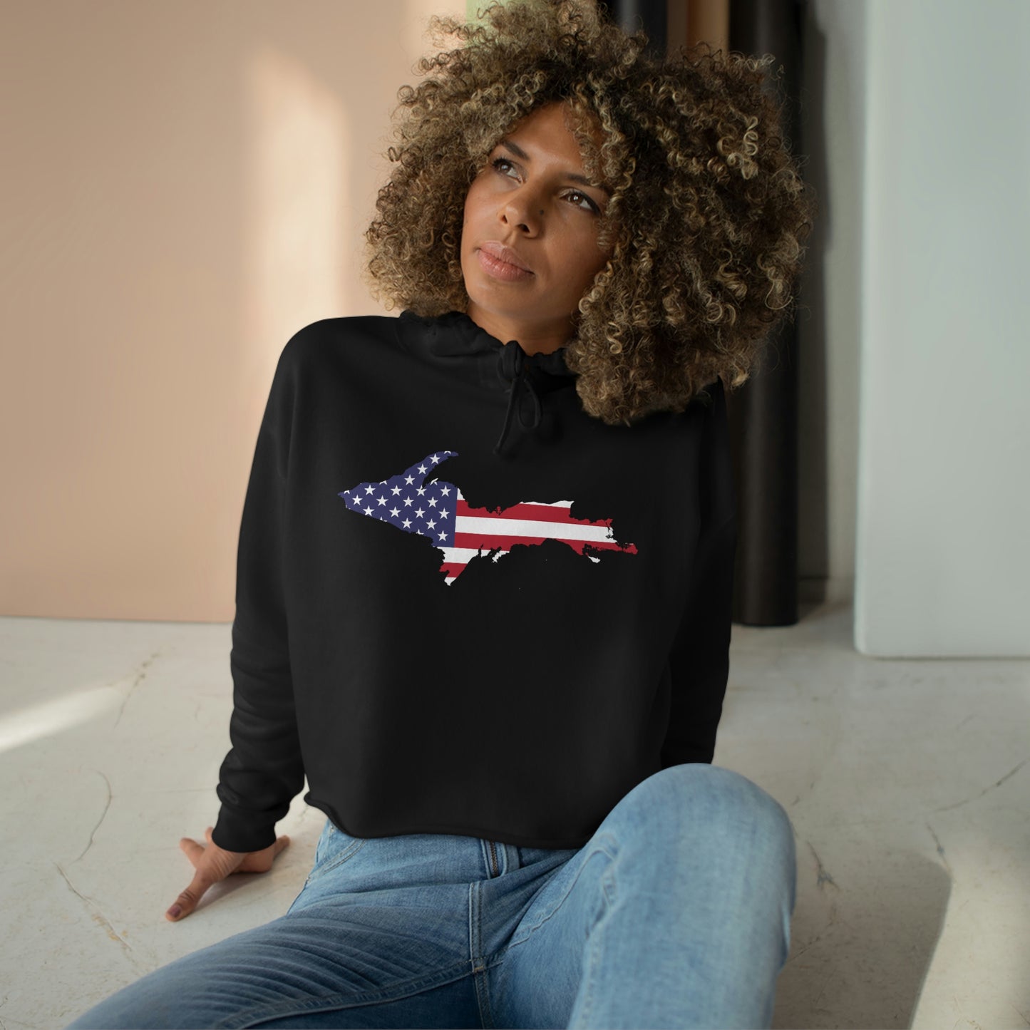 Michigan Upper Peninsula Cropped Hoodie (w/ UP USA Flag Outline)