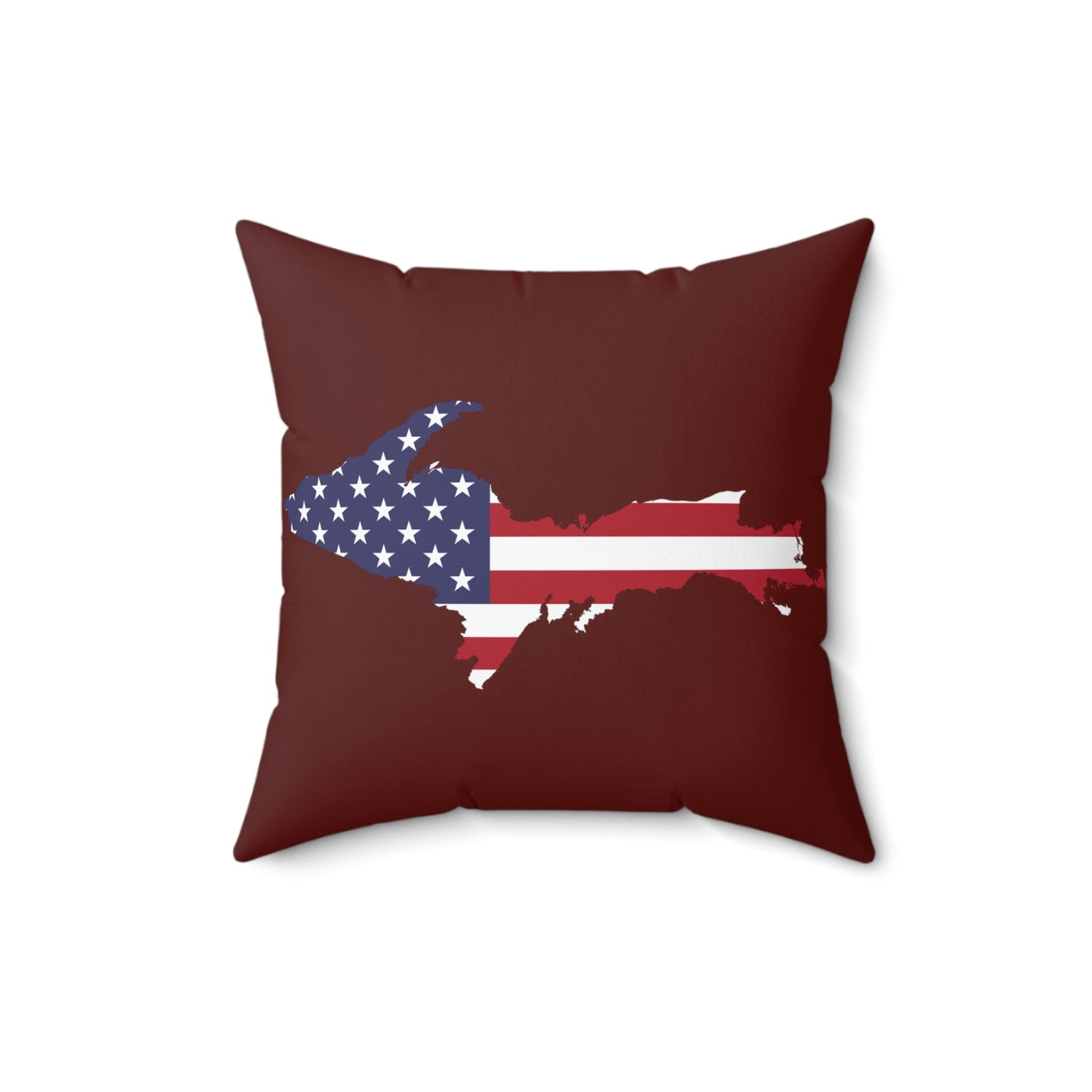 Michigan Upper Peninsula Accent Pillow (w/ UP USA Flag Outline) | Cherrywood Color