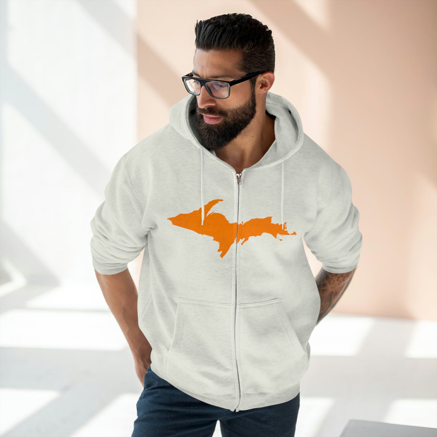 Michigan Upper Peninsula Full-Zip Hoodie (w/ Orange UP Outline)