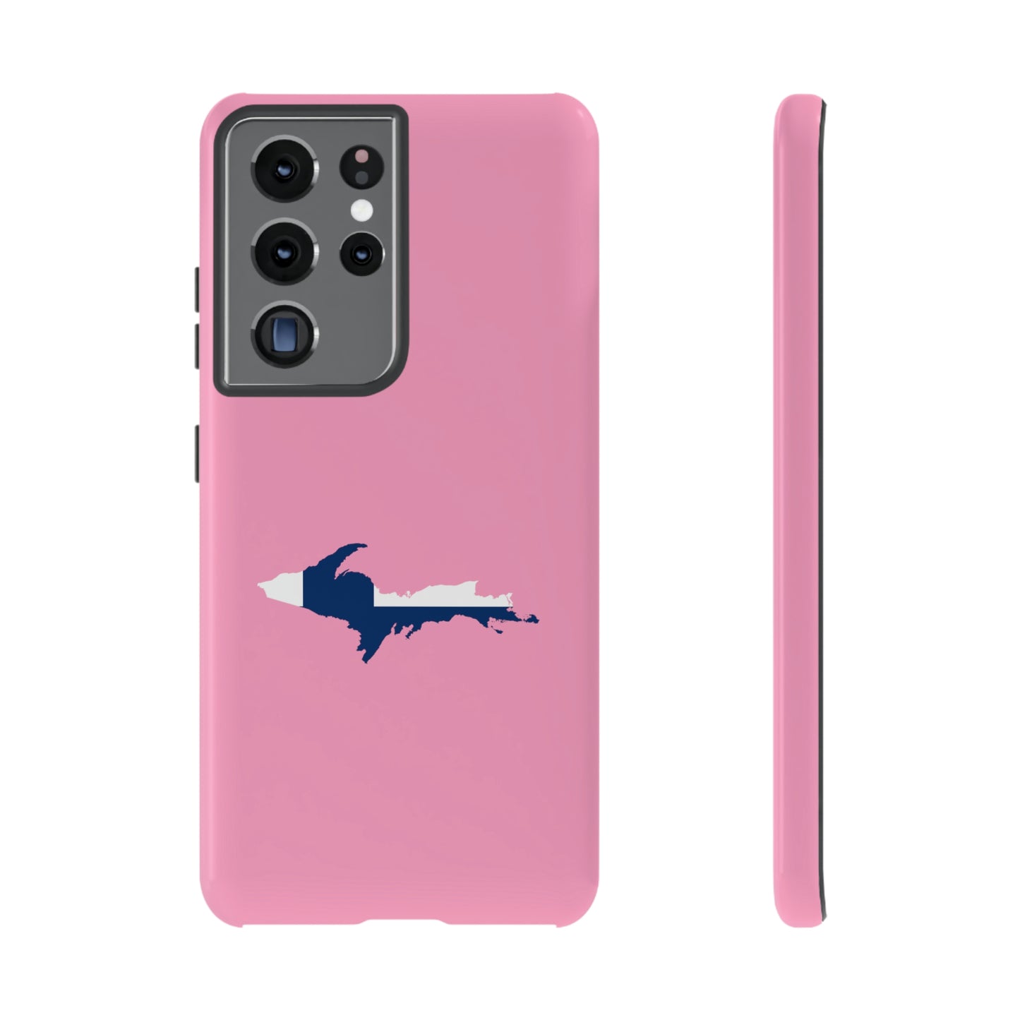 Michigan Upper Peninsula Tough Phone Case ('67 Caddie Pink w/ UP Finland Flag Outline) | Samsung & Pixel Android