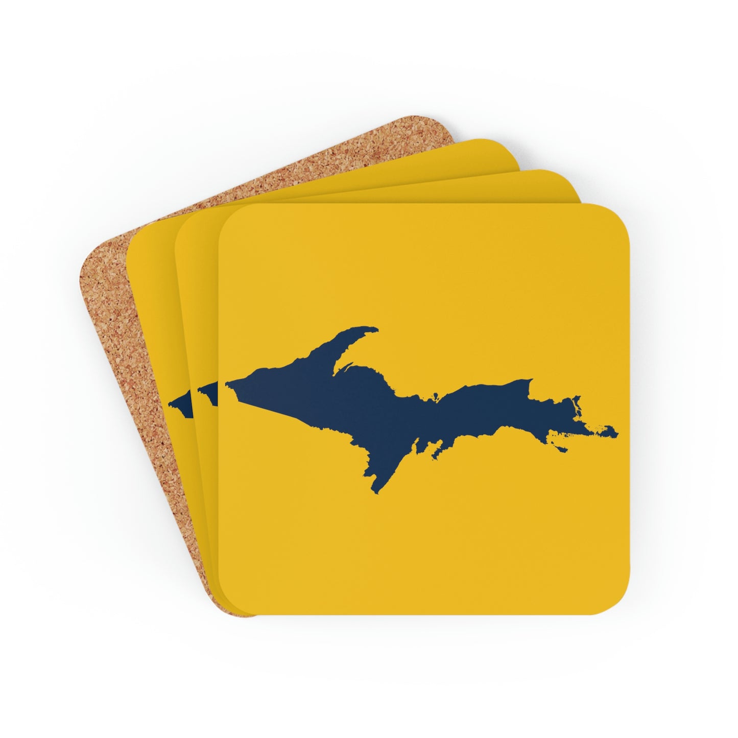 Michigan Upper Peninsula Coaster Set (Gold w/ Navy UP Outline) | Corkwood - 4 pack