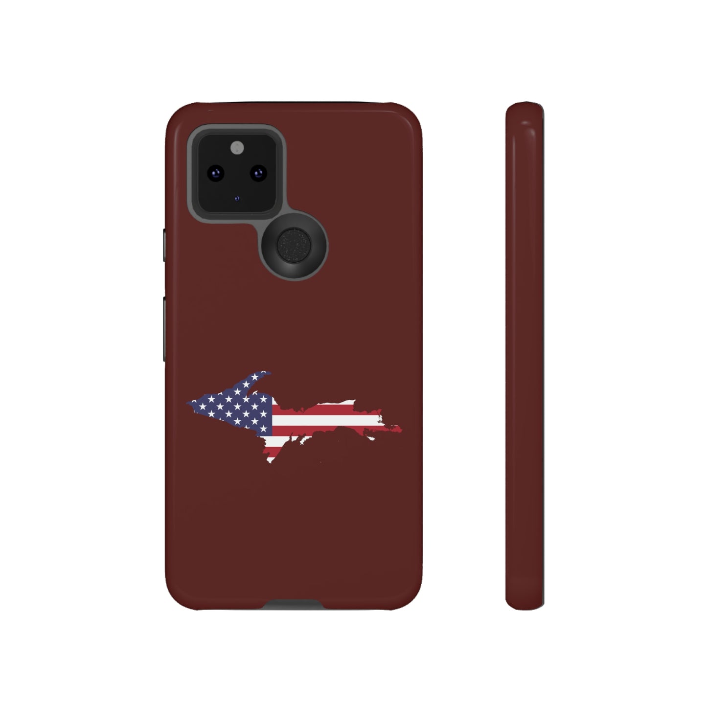 Michigan Upper Peninsula Tough Phone Case (Cherrywoold Color w/ UP USA Flag Outline) | Samsung & Pixel Android