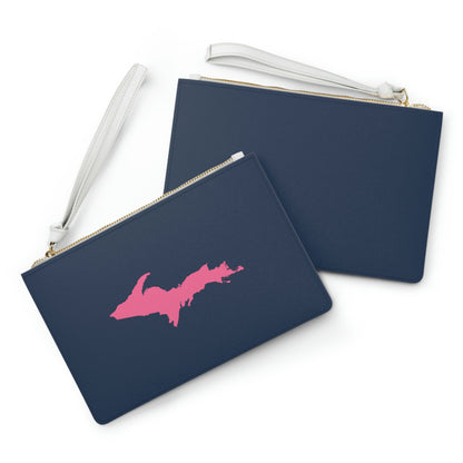 Michigan Upper Peninsula Clutch Bag (Navy w/ Pink UP Outline)