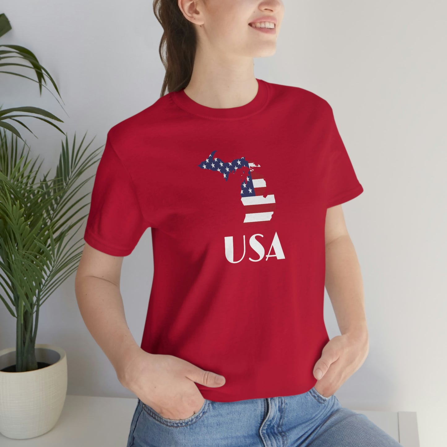 Michigan 'USA' T-Shirt (w/ MI USA Flag Outline) | Unisex Standard Fit