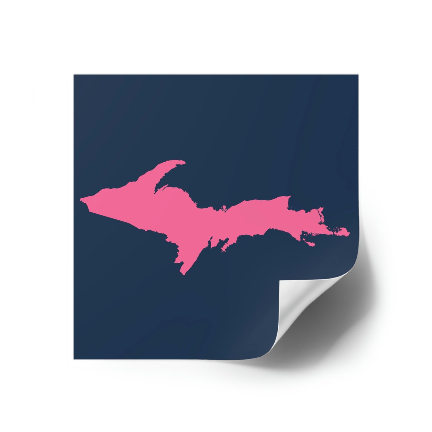 Michigan Upper Peninsula Square Sticker (Navy w/ Pink UP Outline) | Indoor/Outdoor