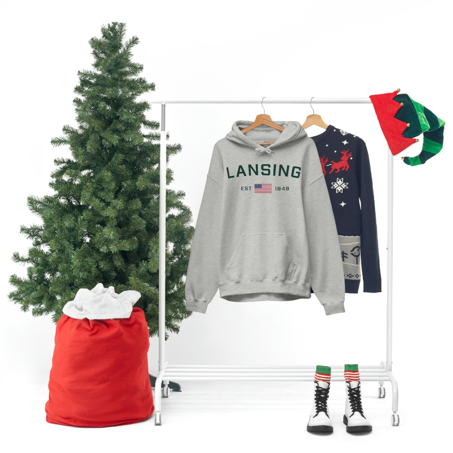 'Lansing EST 1848' Hoodie (w/USA Flag Outline) | Unisex Standard