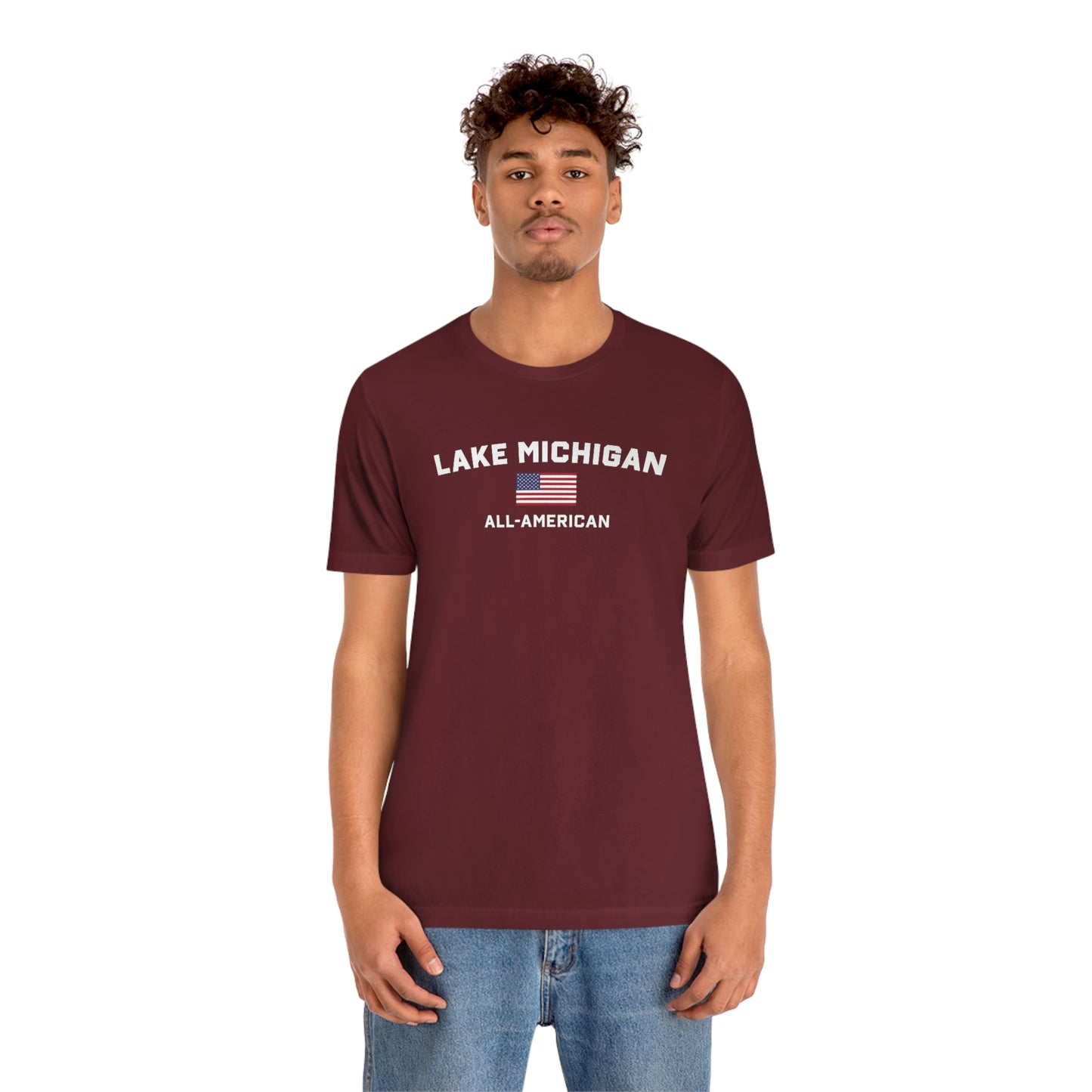 'Lake Michigan All American' T-Shirt (w/USA Flag Outline) | Unisex Standard Fit