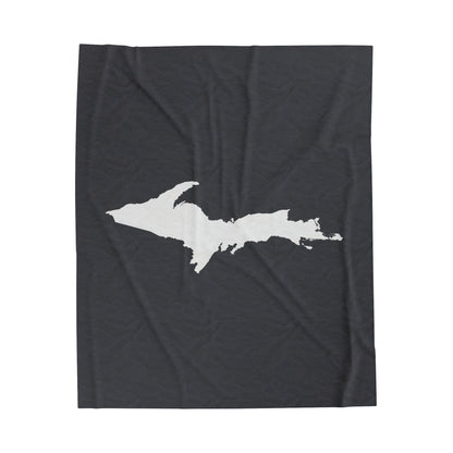 Michigan Upper Peninsula Plush Blanket (w/ UP Outline) | Iron Ore Grey