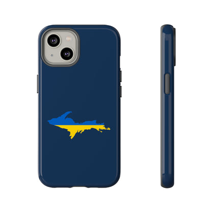 Michigan Upper Peninsula Tough Phone Case (Navy w/ UP Ukraine Flag Outline) | Apple iPhone