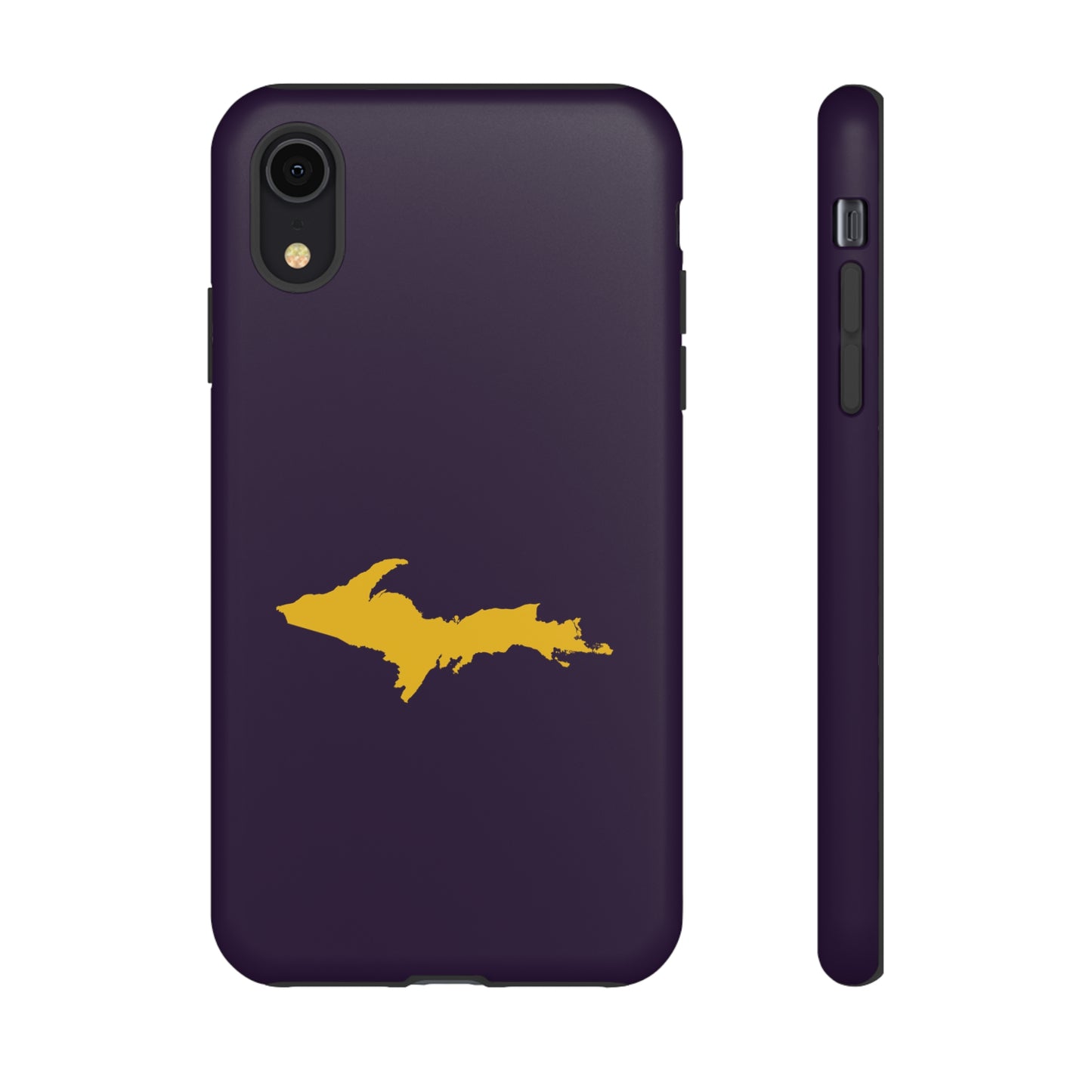 Michigan Upper Peninsula Tough Phone Case (Blackcurrant w/ Gold UP Outline) | Apple iPhone