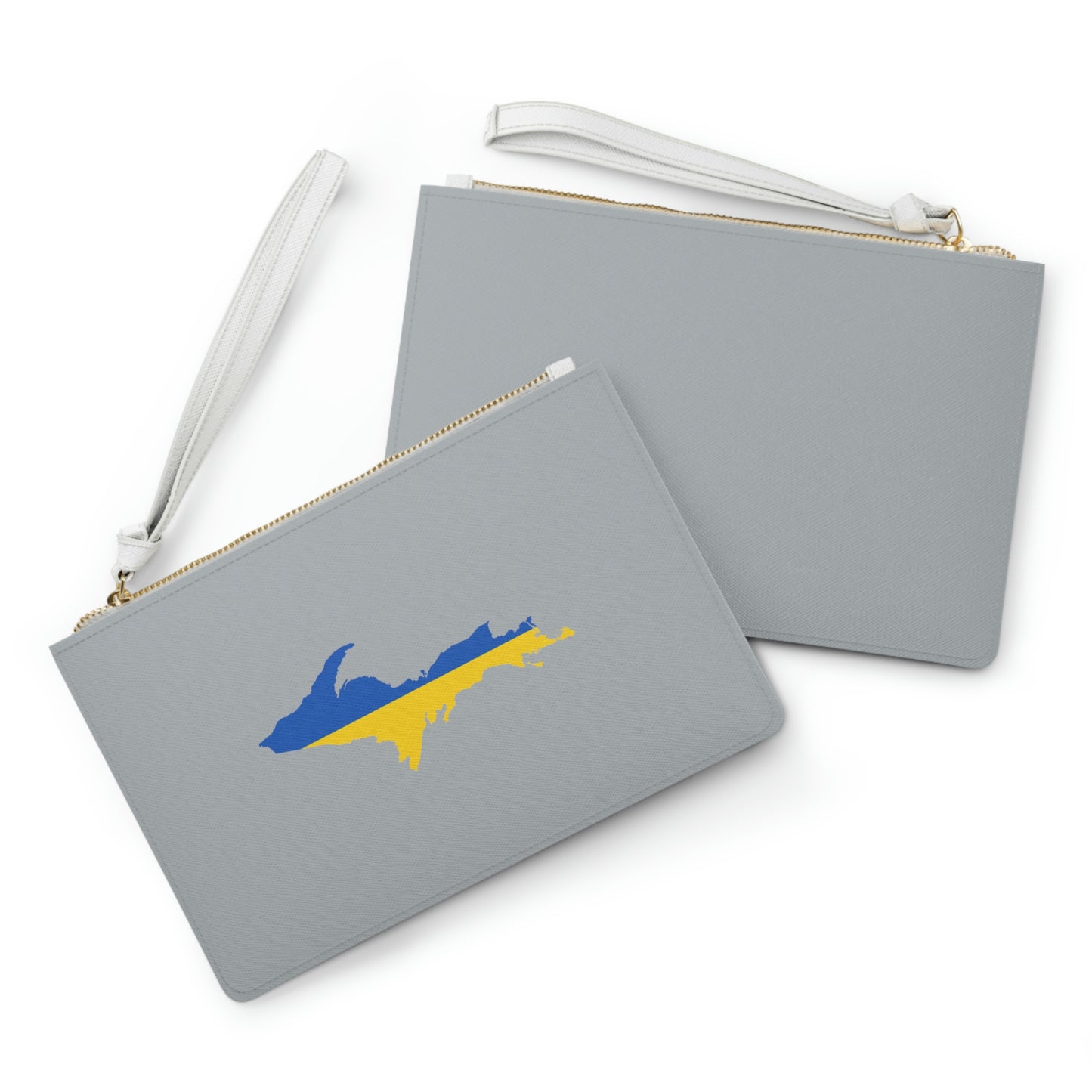 Michigan Upper Peninsula Clutch Bag (Silver w/ UP Ukraine Flag Outline)