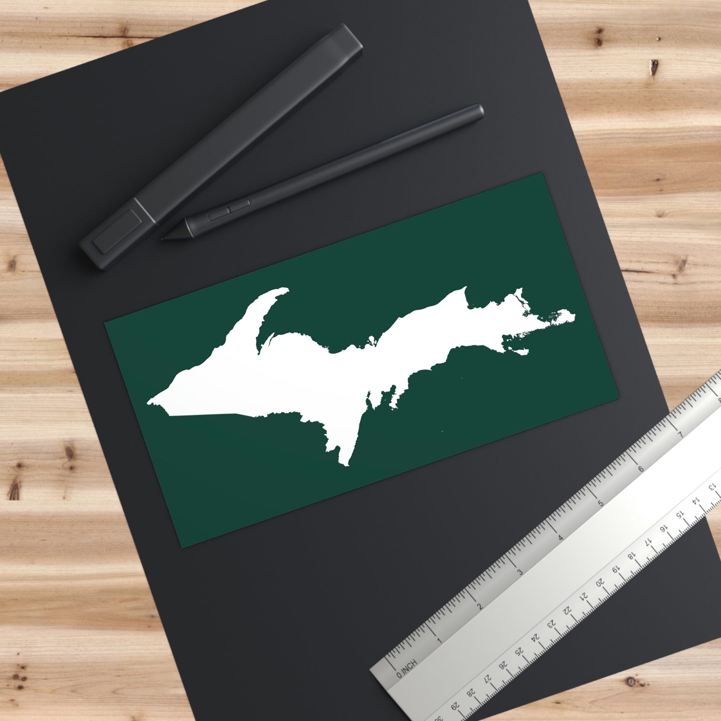 Michigan Upper Peninsula Bumper Sticker (w/ UP Outline) | Green Background