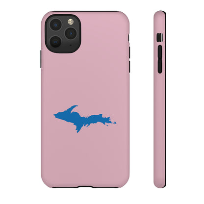 Michigan Upper Peninsula Tough Phone Case (Pink w/ Azure UP Outline) | Apple iPhone