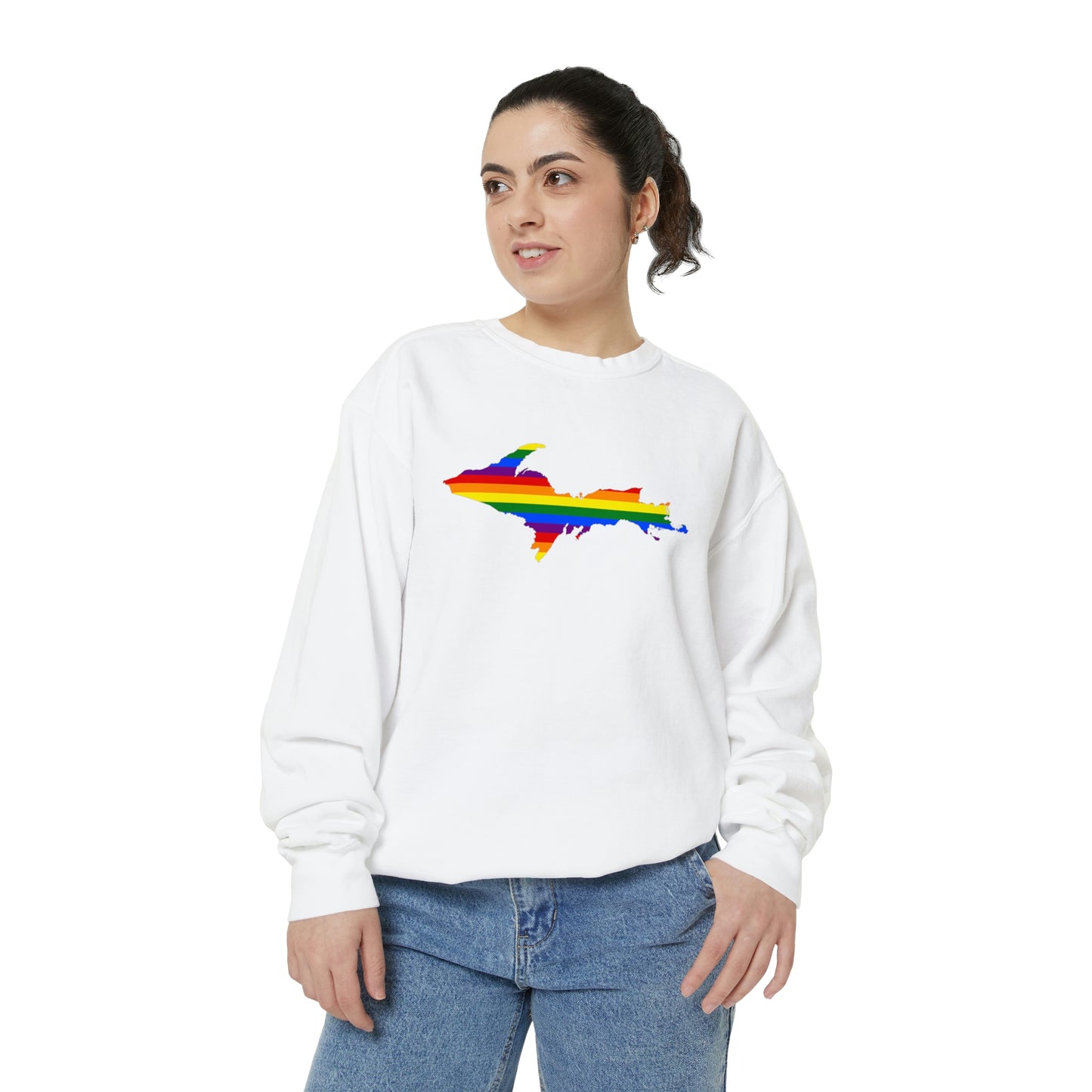 Michigan Upper Peninsula Sweatshirt (w/ UP Pride Flag Outline) | Unisex Garment Dyed