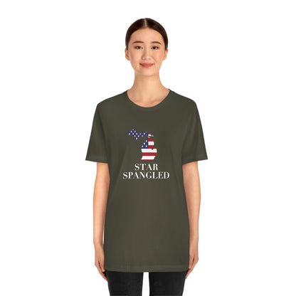 Michigan 'Star Spangled' T-Shirt (w/ MI USA Flag Outline) | Unisex Standard Fit