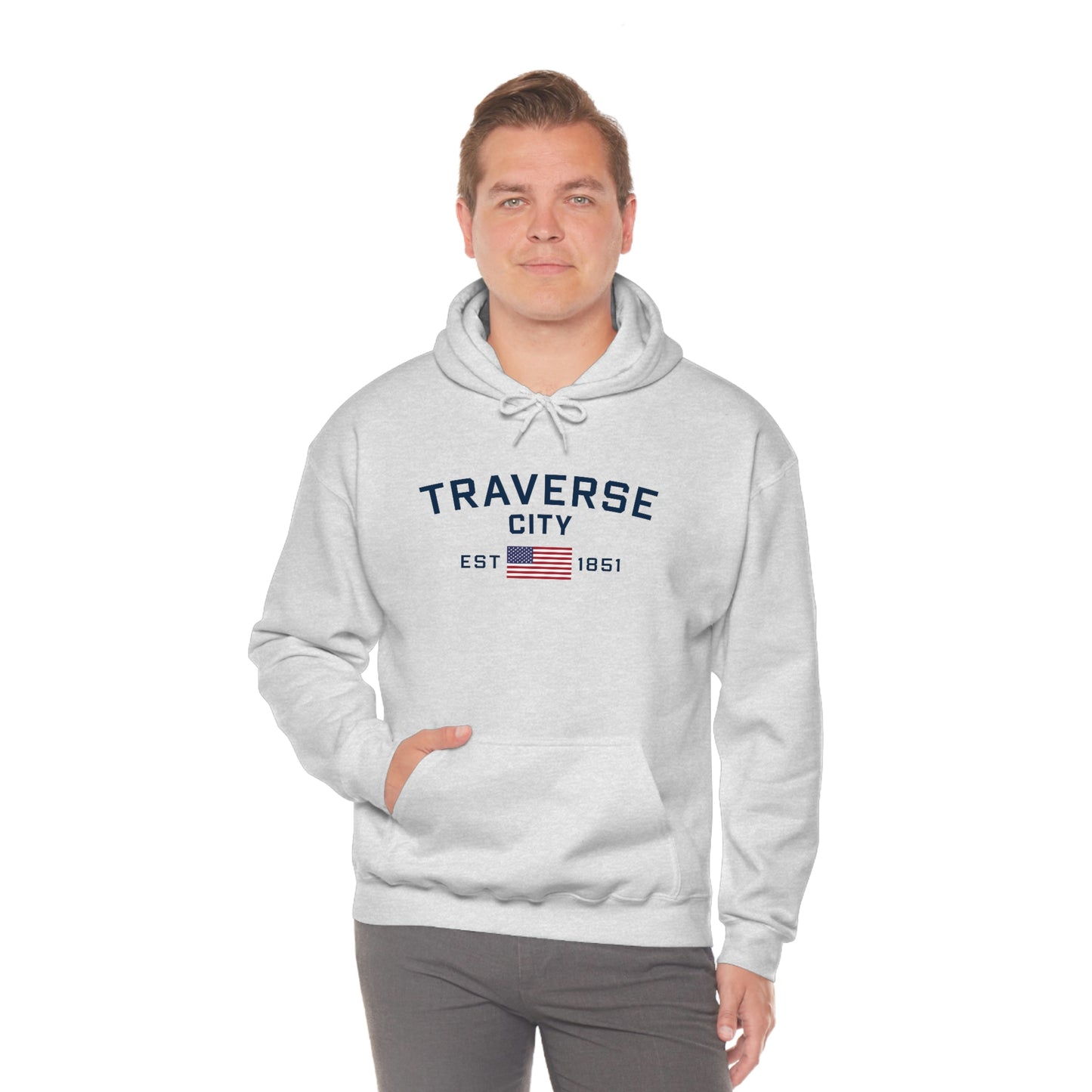 'Traverse City EST 1851' Hoodie (w/USA Flag Outline) | Unisex Standard