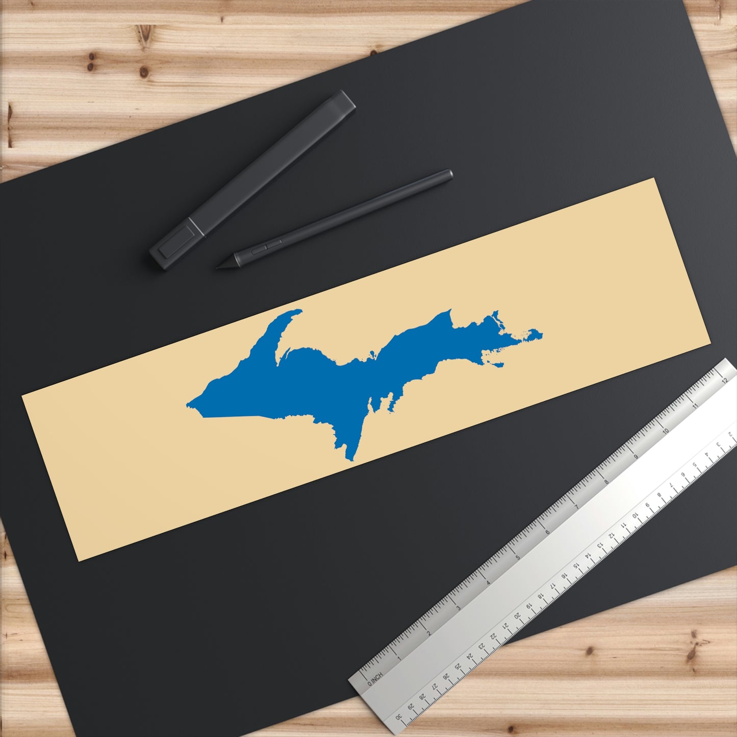 Michigan Upper Peninsula Bumper Sticker (w/ Azure UP Outline) | Maple Color Background