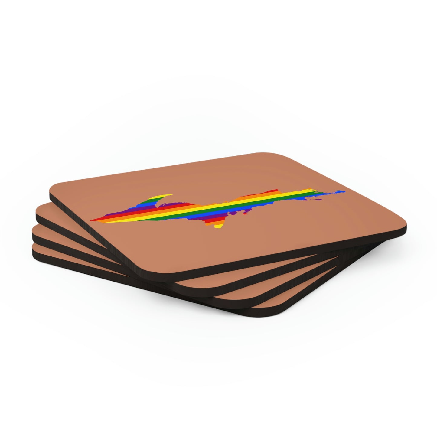 Michigan Upper Peninsula Coaster Set (Copper Color w/ UP Pride Flag Outline) | Corkwood - 4 pack