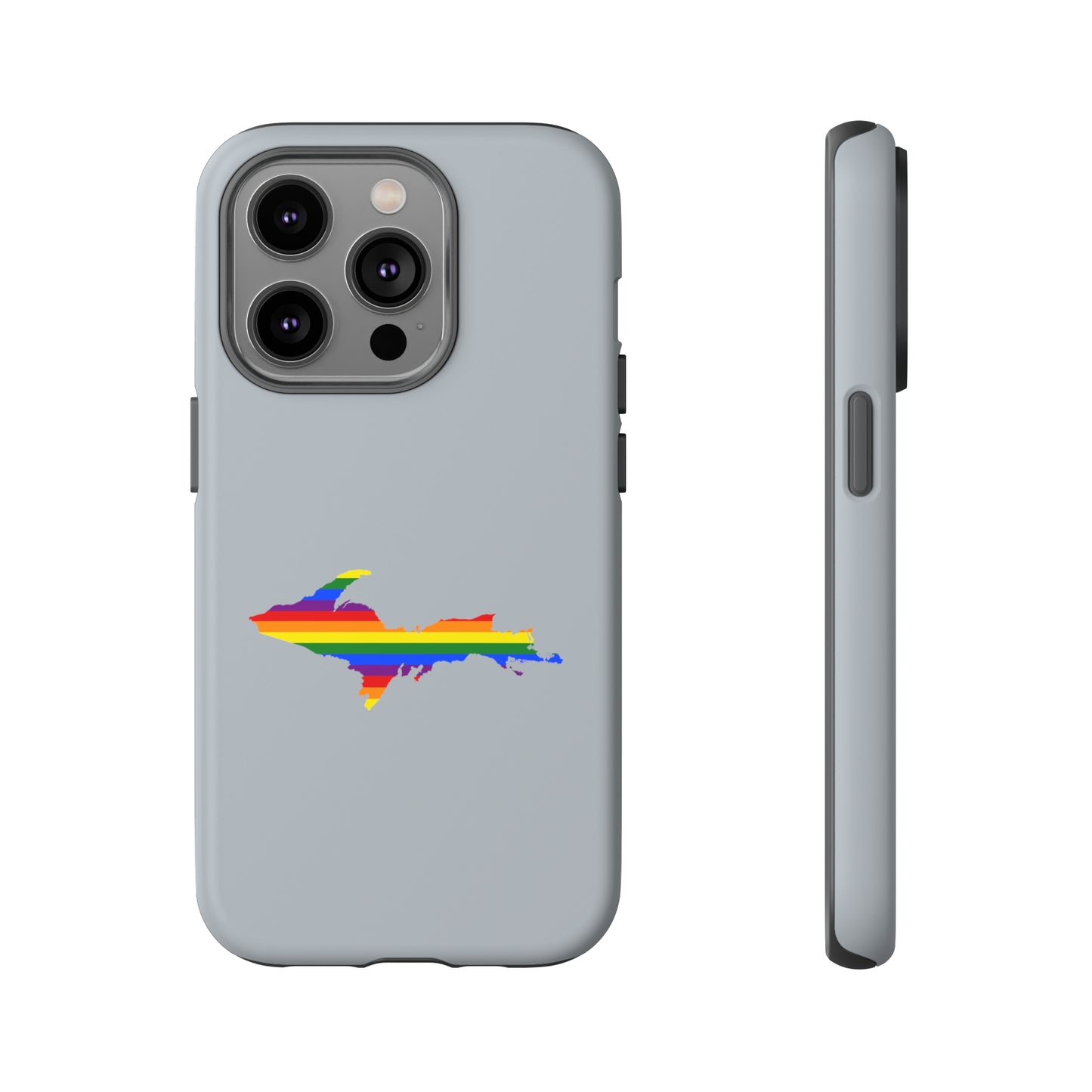 Michigan Upper Peninsula Tough Phone Case (Silver w/ UP Pride Flag Outline) | Apple iPhone