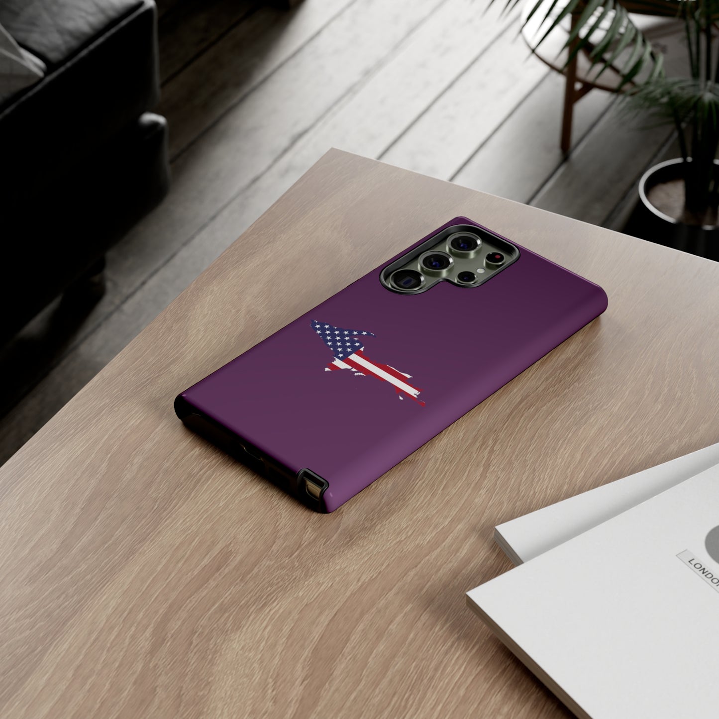 Michigan Upper Peninsula Tough Phone Case (Plum w/ UP USA Flag Outline) | Samsung & Pixel Android